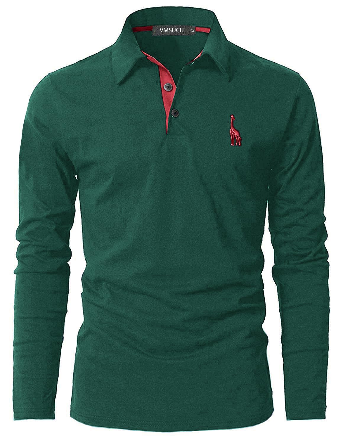 VMSUCIJ Polo Manica Lunga Uomo Maglietta con Abbottonatura Patchwork a Doppio Triangolo Elegante Cotone T-Shirt con Taschino