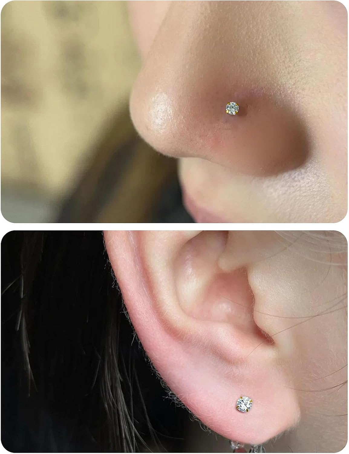 20G 18G 16G Threadless Flat Back Earrings Nose Rings Studs Surgical Stainless Steel Opal CZ Nose Rings Stud Tragus Helix Conch Cartilage Earrings Piercing Jewelry For Women Men Hypoallergenic