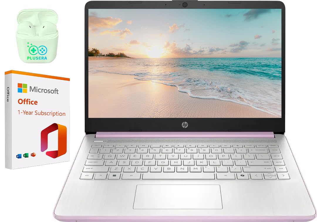 HP 14" LED Business Laptop Computer, 32GB RAM 640GB Storage (128GB UFS + 512GB SD Card), Intel Quad-Core N150, Windows 11 S & 1-Year Microsoft Office