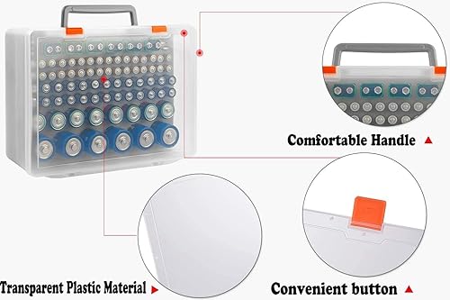 Miniatura 3 de Caja de almacenamiento organizadora de baterías, contenedor de almacenamiento de garaje con probador de comprobador de batería, se adapta a AA AAA C