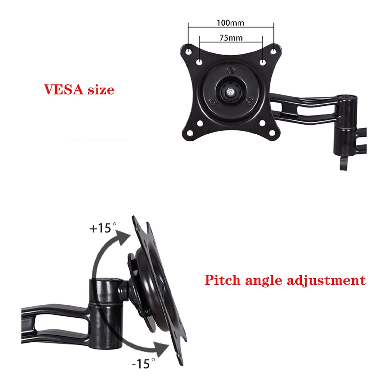 Soporte para Monitor, Brazo Ajustable para un Solo Monitor, Brazo Largo de 15" a 27", Soporte para Escritorio, Soporte para Monitor con Abrazadera y Kit (