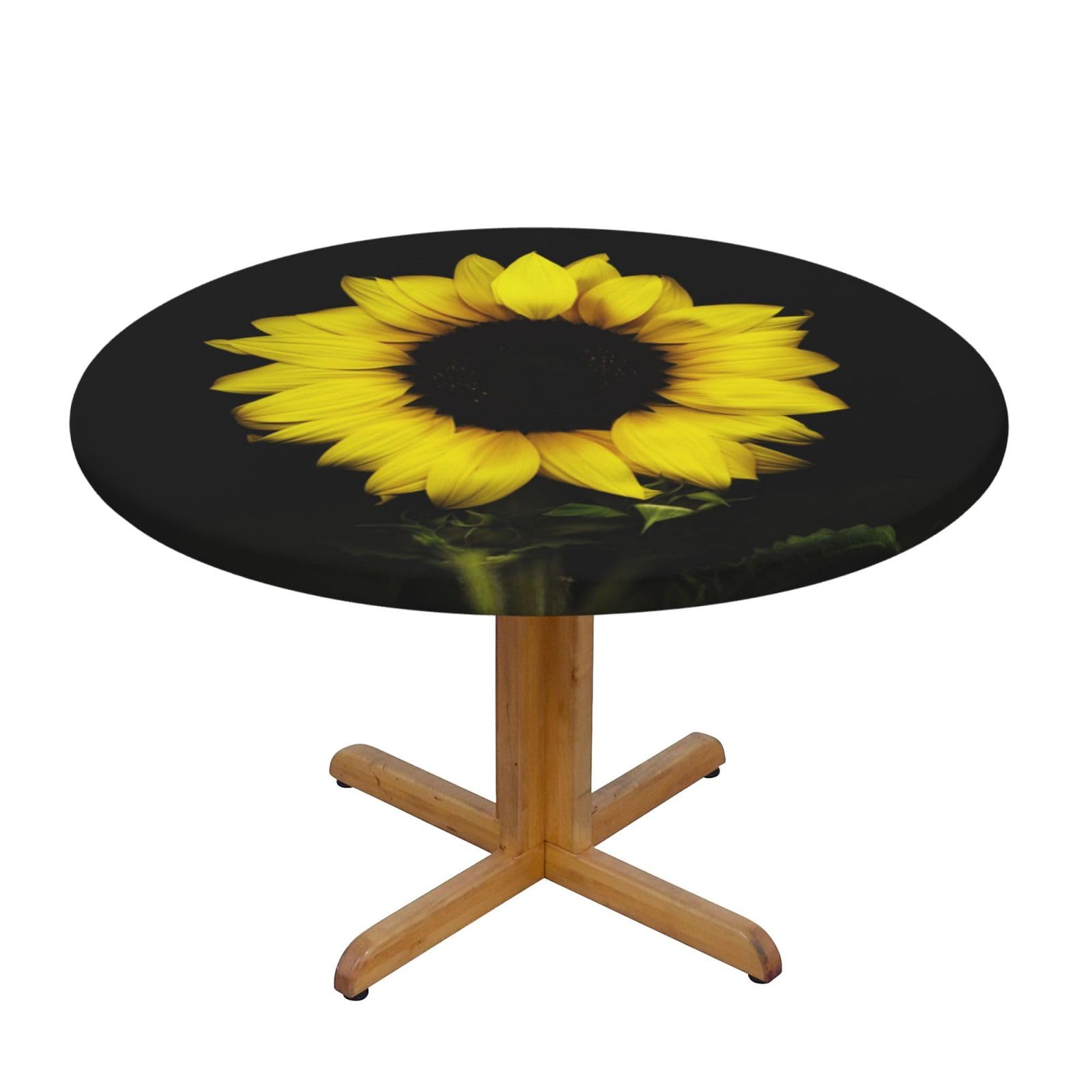ESNAIUVCD Sunflower print Waterproof Round Tablecloth,Outdoor Table Cloth with Elastic Edged, Elastic Tablecloth Wipeable, Garden Table Cloth Suitable for sizes 90cm-140cm
