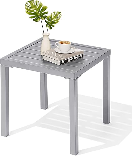 Miniatura 9 de Crestlive Products Mesa auxiliar para exteriores, pequeña mesa auxiliar cuadrada de metal negro con fácil montaje, diseño resistente a la intemperie