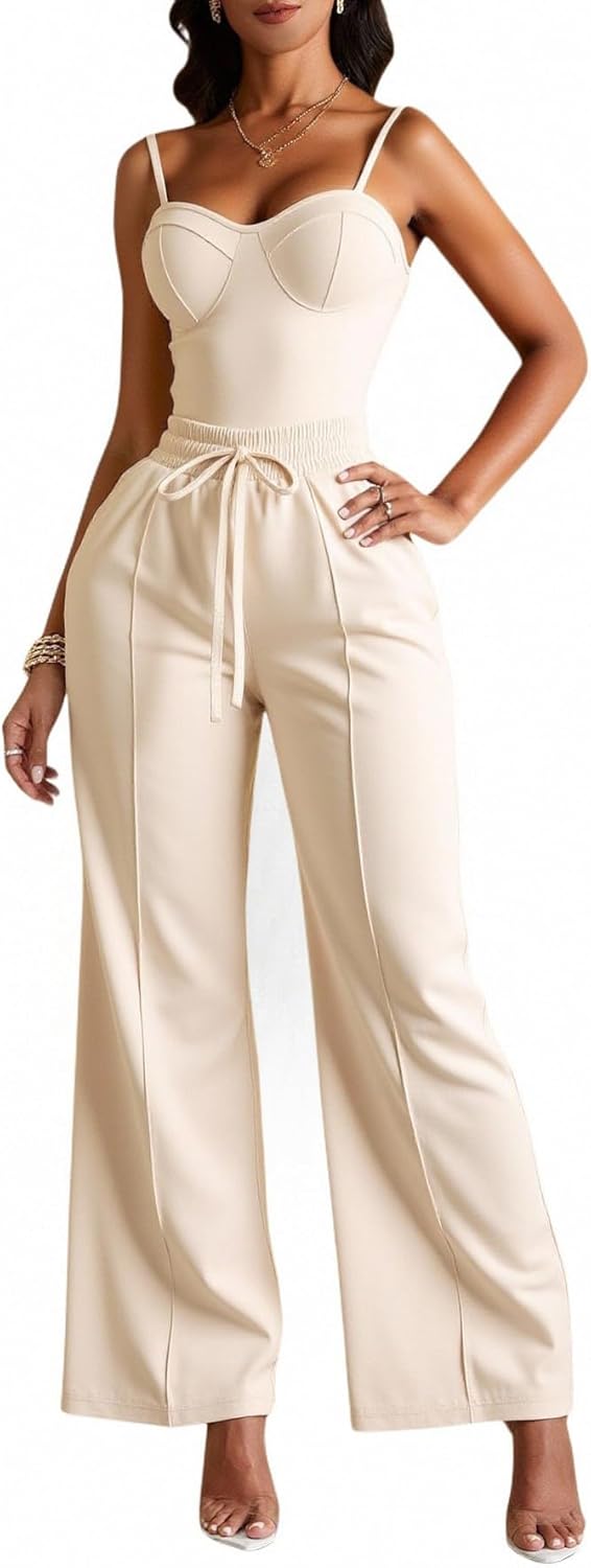 Women's 2 Piece Going Out Outfits Elegant Sweetheart Neckline Corset Crop Top and Pants Summer Set