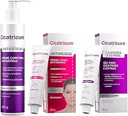 Kit Cicatri Cure Creme Corporal Antiestrias 250g + Gel Para Cicatrizes 30g + Bioregenext 30g