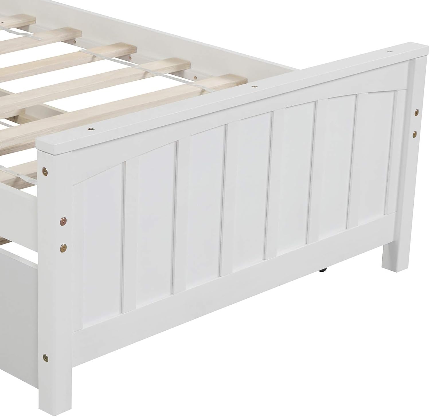 Harper & Bright Designs Solid Wood Twin Size Bed Frame with Trundle, Modern Platform Bed with Headboard and Footboard for Saving Space, No Box Spring Needed, White