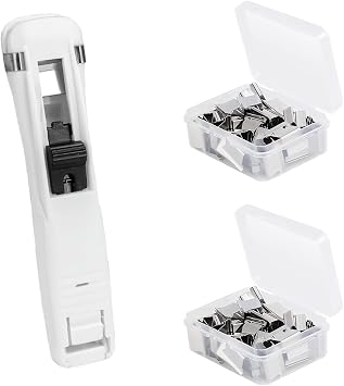 1 Pcs Portable Recyclable Handheld Paper Clam Clip Dispenser with 100 Pcs Stainless Steel Metal Refill Clips for Fixing Loose Leaf Paper Bookbinding Documents Reports Assignments, White