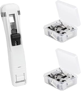 1 Pcs Portable Recyclable Handheld Paper Clam Clip Dispenser with 100 Pcs Stainless Steel Metal Refill Clips for Fixing Loose Leaf Paper Bookbinding Documents Reports Assignments, White