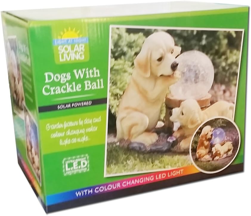 Solar Light Golden Retriever Dogs With Crackle Ball Led Garden Light Statue