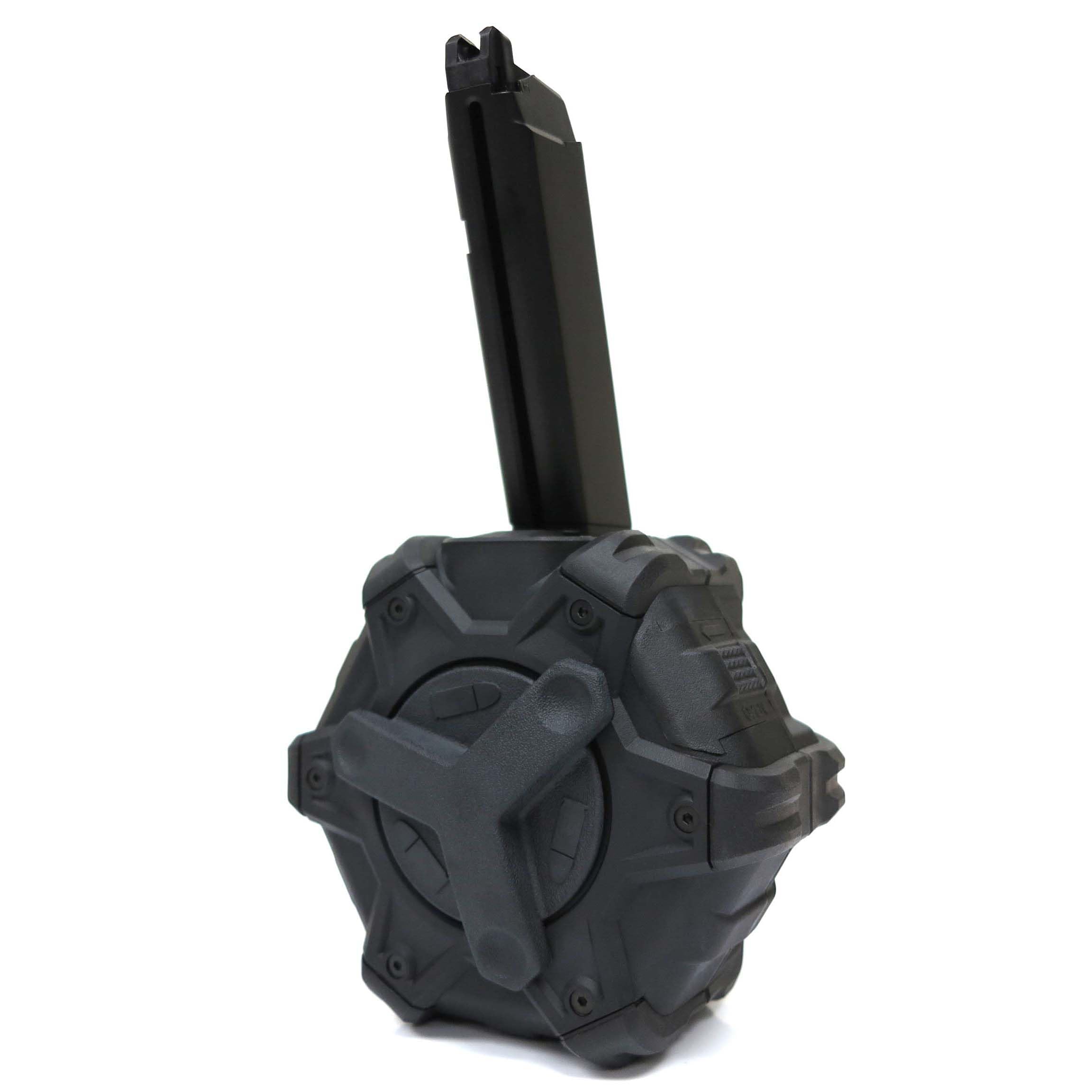 Armorer Works 350rd Gas Drum Magazine for AW, EMG, TM, WE G17/G18/G18C & Action Army AAP-01 Airsoft GBB Black