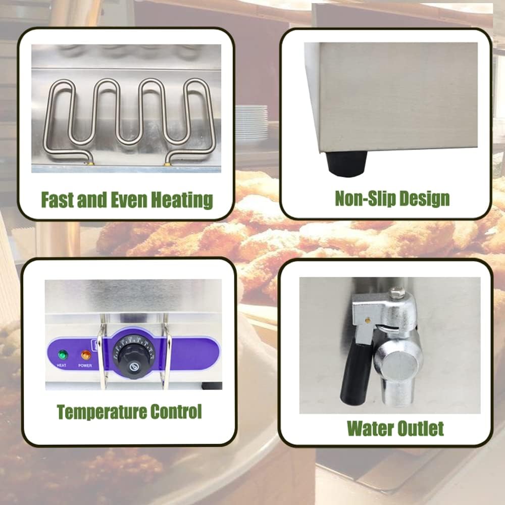 110V 5-Pan Commercial Food Warmer, 304 Stainless Steel Bain Marie Buffet Food Warmer, 1500W Electric Steam Table, 6inch Deep Adjustable Temp, for Restaurants, Catering and Parties