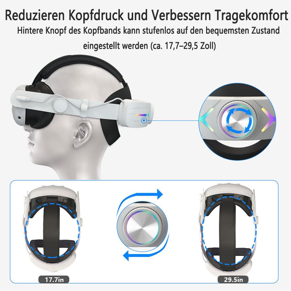 Meta Quest 3 Elite Strap Headstrap Mit 8000mAh Akku Und 7-Teiliges Silikon Zubehör-Set - Verringert Kopfdruck Und Verbessert Komfort