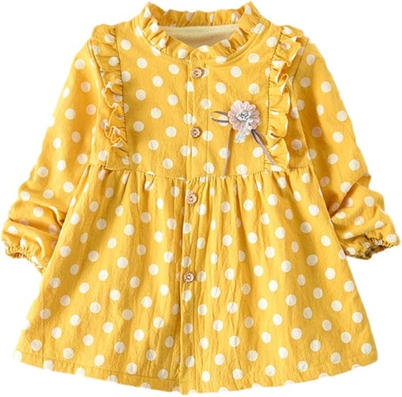 Amazon 子供服 女の子 長袖 ドレス 杜屋トヤ 幼児 ベイビー キッズ 女の子 シック ポルカ ドット プリント プリンセス ドレス 暖かい 衣類 トップス 長袖 柔らかい おしゃれ あんよしはじめる ワンピース チュニック 通販