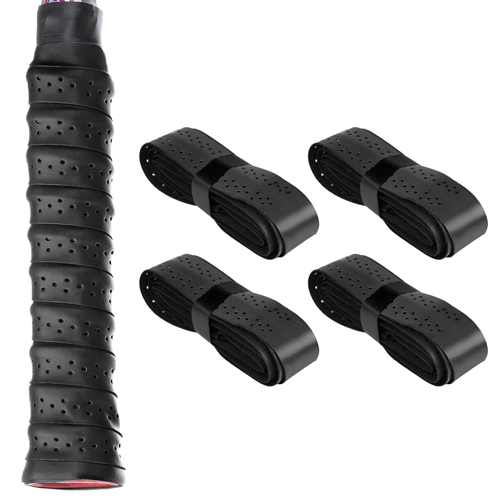 Fascia per racchette da tennis, 4 pezzi, autoadesiva, antiscivolo, per racchette da badminton, traspiranti, per racchette da tennis, badminton, squash