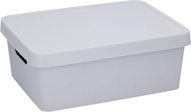 Muddy Hands Plastic Storage Box with Lid Home Kitchen Bedroom Bathroom Office Stackable Lidded Basket Container (Grey, 11 Litre)
