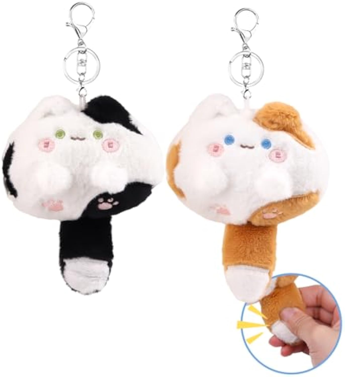NALACAL2Pcs Plush Keychain, Stuffed Animals, Cute Small Cat Plush Toys with BB Call Tail, Couples, Bestie Keychains, Good for Girls and Boys, Employees, Collectors, for Party Favor