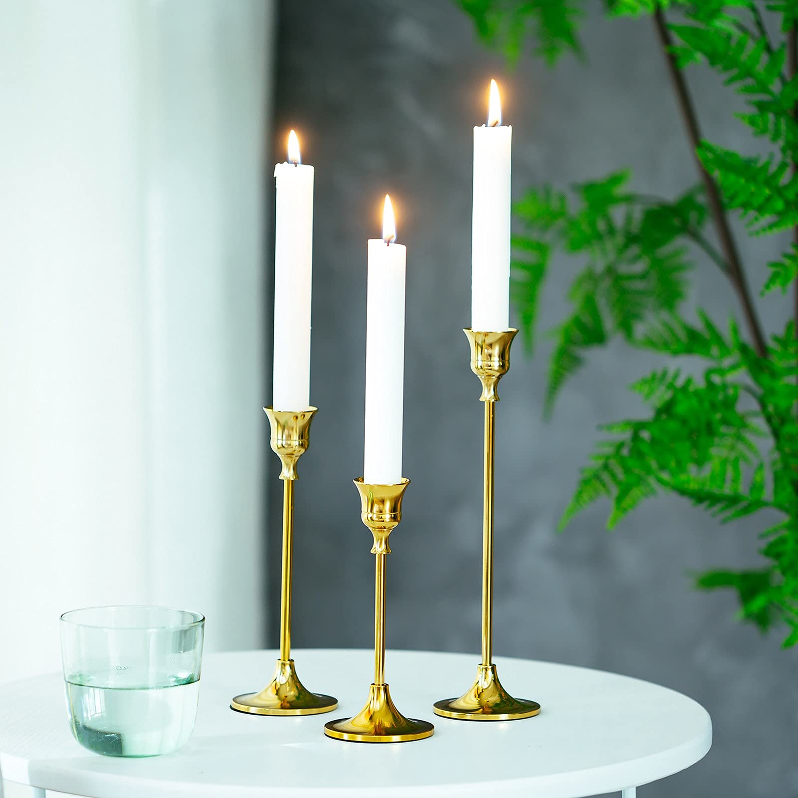 Romadedi Portacandele in metallo dorato, 10 set/30 pezzi portacandele decorativo per candela conica per caminetto caminetto tavolo da pranzo decorazioni per la casa