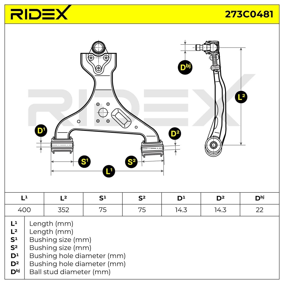 RIDEX 273C0481 Barra oscilante de suspensión de ruedas Delantero Izquierda con material de montaje/fijación con rótula de suspensión/carga con apoyo de caucho Compatible con MERCEDES-BENZ