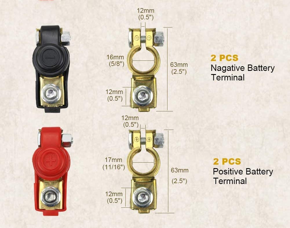 RUNCCI-YUN 4 Pezzi 12V/24V Terminali di Batteria Connettori di Batteria Positivo e Negativo 12V Battery Terminal Morsetti per Auto Camion Barca+2Pezzi Rondelle