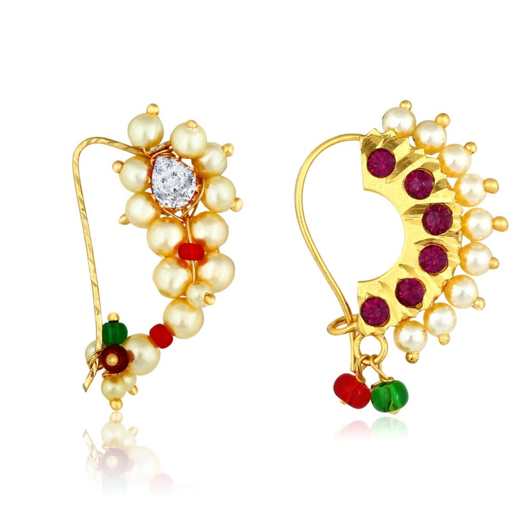MEENAZ Maharashtrian Traditional Pearl Temple Jewellery marathi Nose pin Nath Nose Ring for Wedding Women Girls Combo Gold Non pierced (2 pcs) -NATH COMBO-132 (B07XC23TTF) Amazon Price History, Amazon Price Tracker