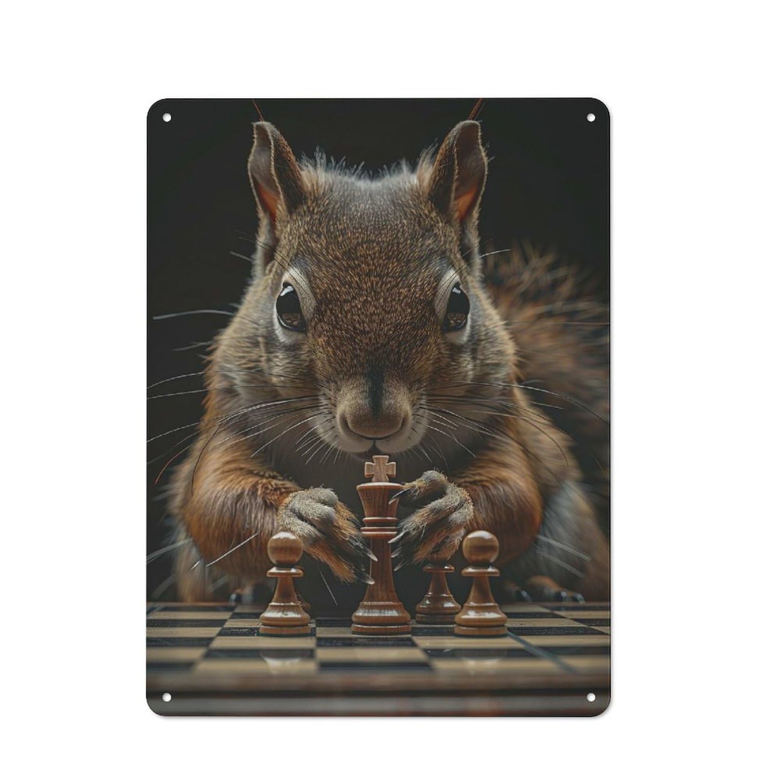 Junmoney Squirrel Chess Retro-Style Metal Wall Sign 40X30cm For Pub Or Café, A New Home Present For Hospitality Wall Decor Collectors