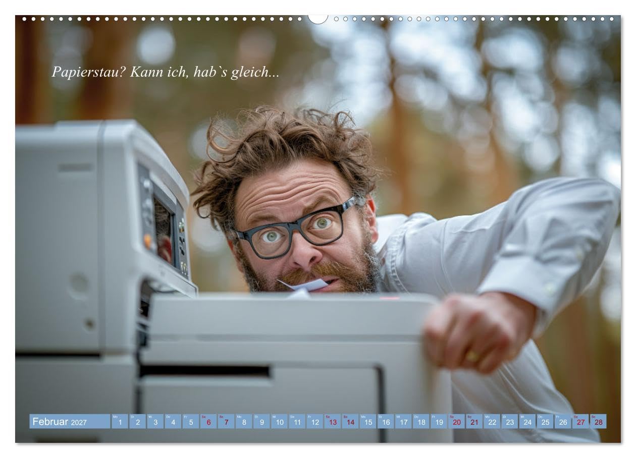 CALVENDO - Ich liebe jeden Tag im Büro (Wandkalender 2027 DIN A2 quer), Monatskalender: Arbeitswahn und Papierstau: Das Comedy-Bürokalender