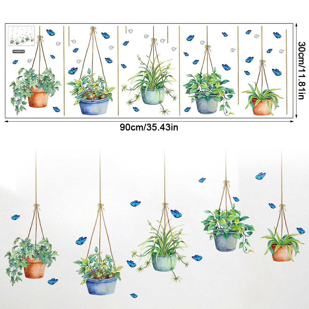 Stickers Fenêtre Plantes Vertes Tanlaby - Autocollants Réutilisables 23x54cm