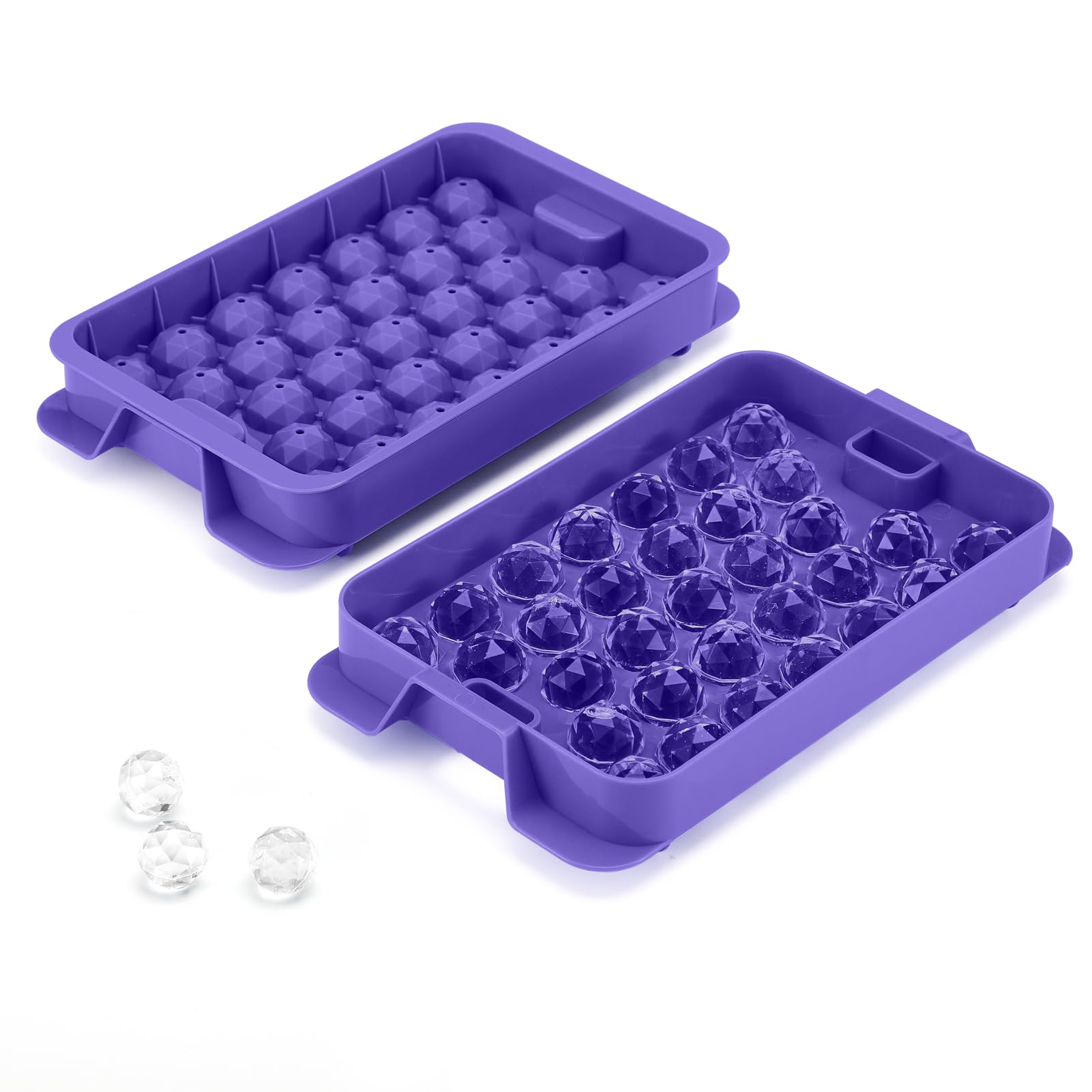 Glotoch Ice Cube Tray for Freezer BPA Free Plastic, Round Diamond Shape Mini 1 Inch Ice Cube for Coffee,Whiskey,Cocktail, Easy Release Ice Cube Mold Set of 2 (Total 62 Mini Ice Balls)