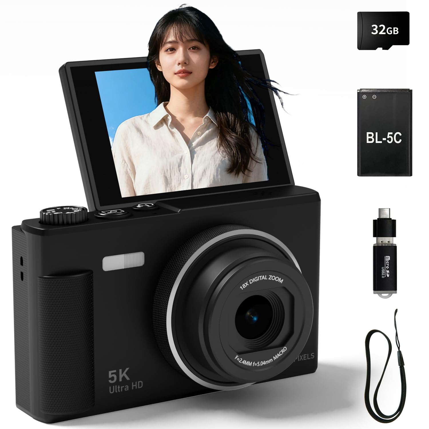 花*様 デジタルカメラ　セット　ジャンク　5点 デジカメ 5K 7500万画素 デジタルカメラ 180度回転可能 スクリーン 2.8