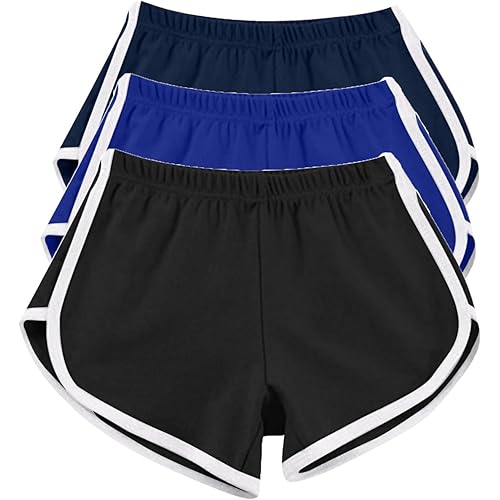 3 Packs Women's Shorts Summer Elastic Waisted Running Gym Shorts Teen Girls Multipack Comfortable Yoga Shorts