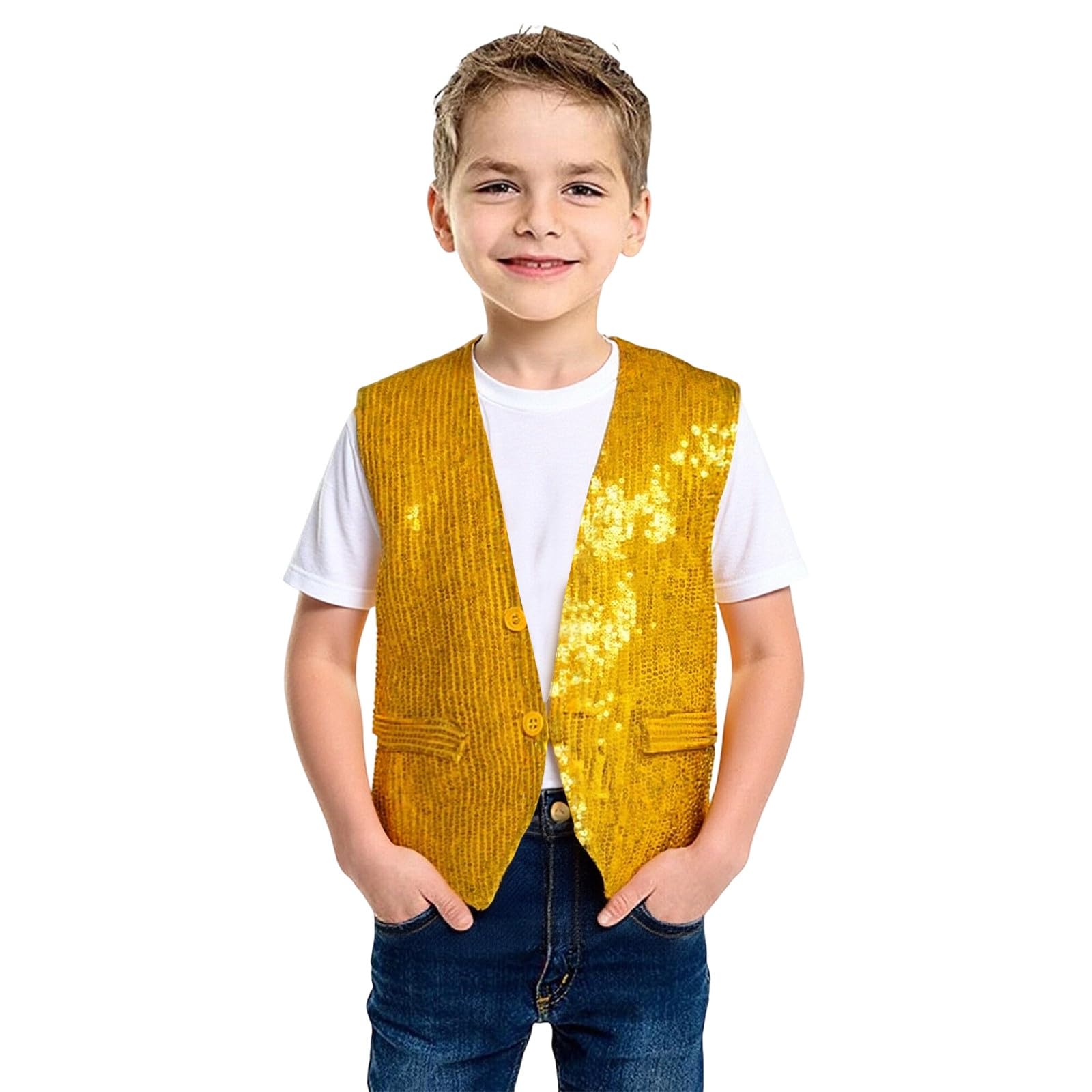 Unisex Sequin Vest Waistcoat Dance Party Show Costume Boys Girls UK Jacket Top Kids Shiny Sequin Dance Vest Jazz Hip Hop Ballet Dance Performance Costume for Party Fancy Dress Up Hip Hop Jazz — image 1
