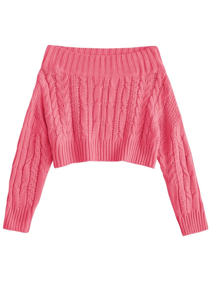 Image of ZAFUL Women V Neck Button Knit Crop Sweaters Batwing Sleeve V Back Ribbed Hem Pullover Sweater
