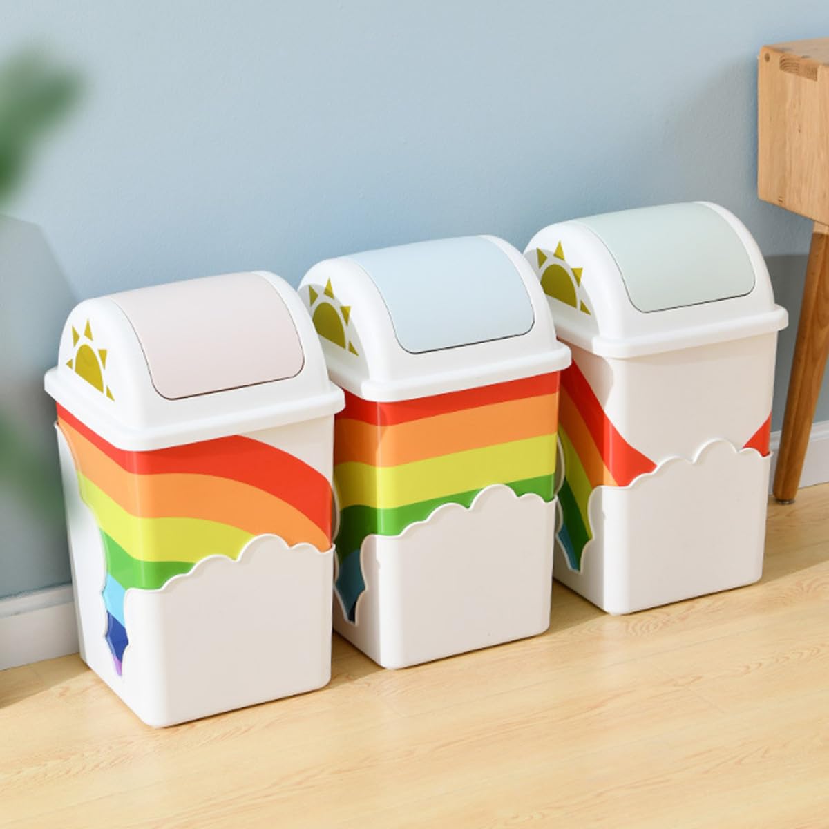 Holibanna Pattumiera Arcobaleno in Plastica Coperchio, Contenitore per Rifiuti Domestici Ecologico e Lavabile, Cestino per Carta da Ufficio e Cameretta