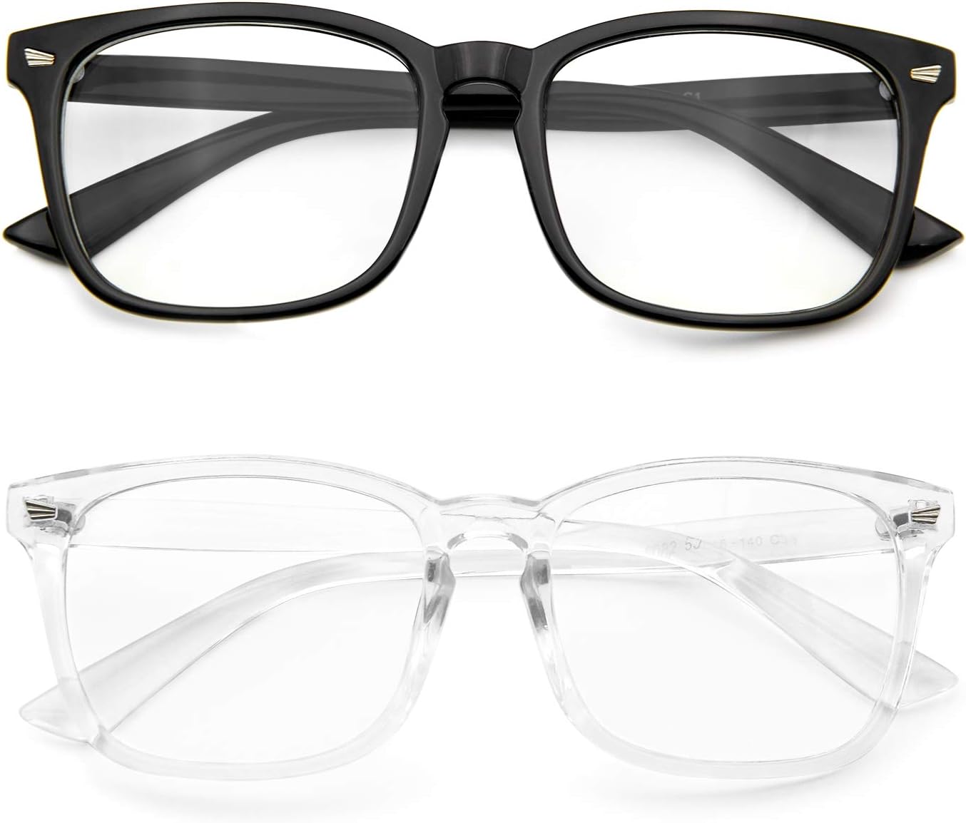 Blue Light Blocking Glasses 2 Pack Anti Eye Strain Minimize Headache UV Blocking Computer Reading Gaming Eyeglasses (2 Pack(Black& Transparent))