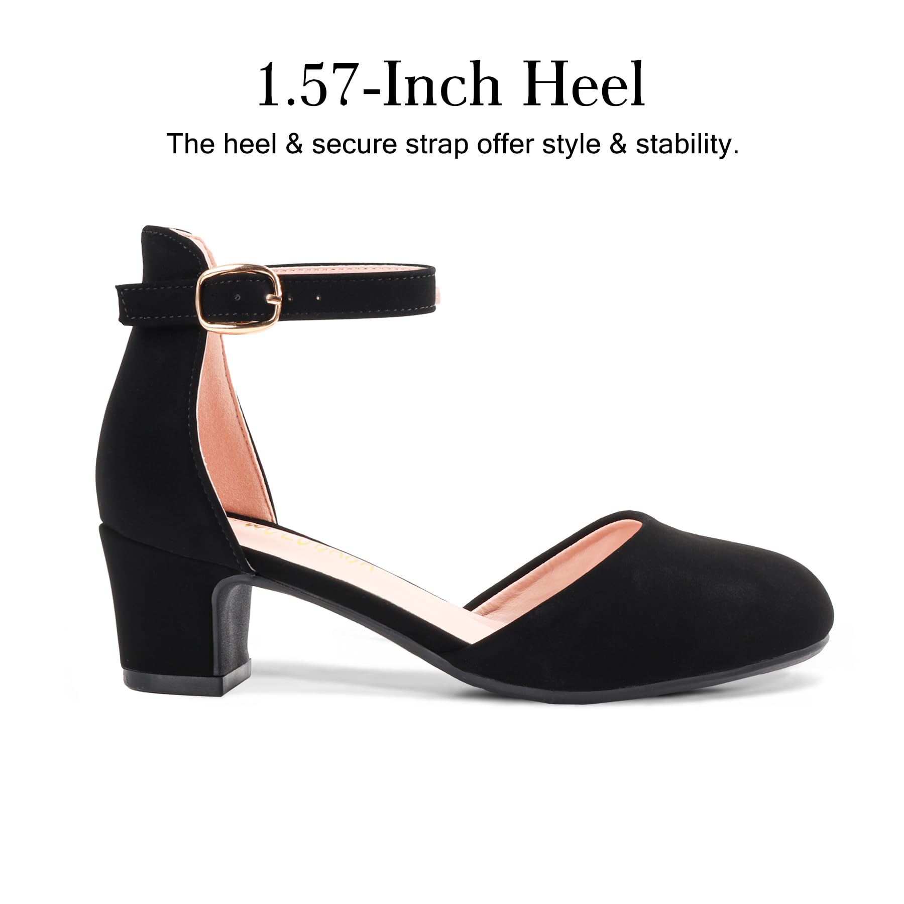 Girls Dress Shoes Closed Toe, High Chunky Kids Heels for Girls, Ankle Strap Wedding Party Pump Flower Girl Shoes — view 6