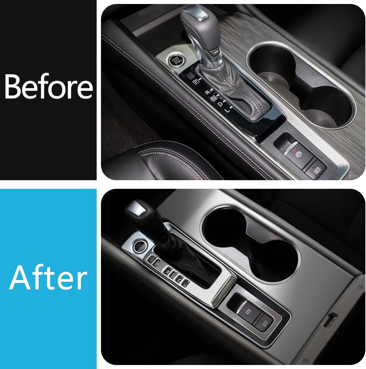 Car Accessories Fit for Nissan Altima 2019 2020 2021 2022 2023 2024 2025 Interior Gear Shift & Box Water Cup Panel Frame Cover Trim (Silver) 3PCS Stainless Steel