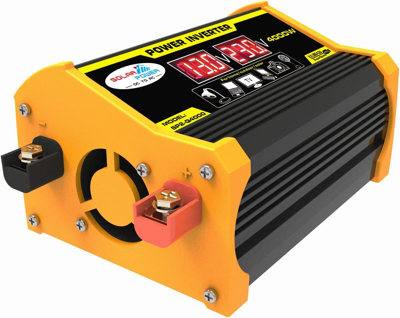 YUHOME Modified Sine Wave Inverter High Frequency 4000W Peak Power Watt Power Inverter DC 12V to AC 220V Converter Car Power Charger Inverter with 2.1A Dual USB Port Battery Clips Display Screen