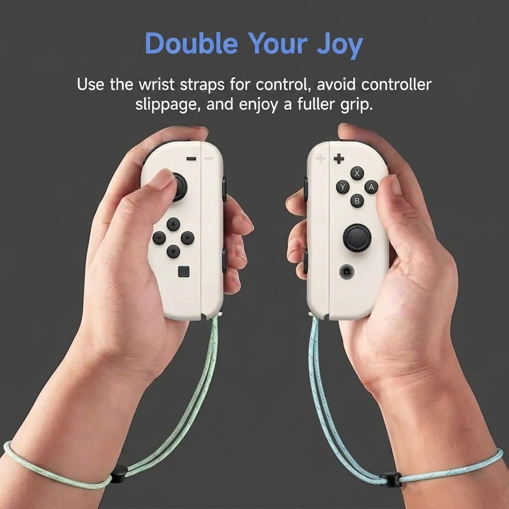 Lot de 2 Dragonnes Tressées Colorées pour Nintendo Switch Joy-Con, Lanières de Sécurité Stylées, Idéales pour Animal Crossing, Mario Kart (Mix Vert/Bleu)