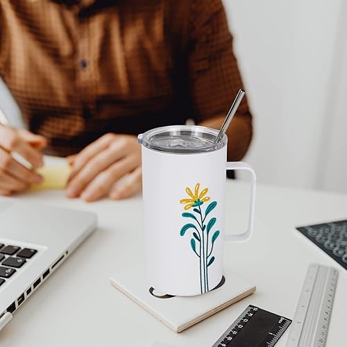 Miniatura 7 de 4 vasos delgados en blanco de sublimación de 24 onzas, tazas blancas con asa y pajita, taza recta de viaje de acero inoxidable de doble pared para