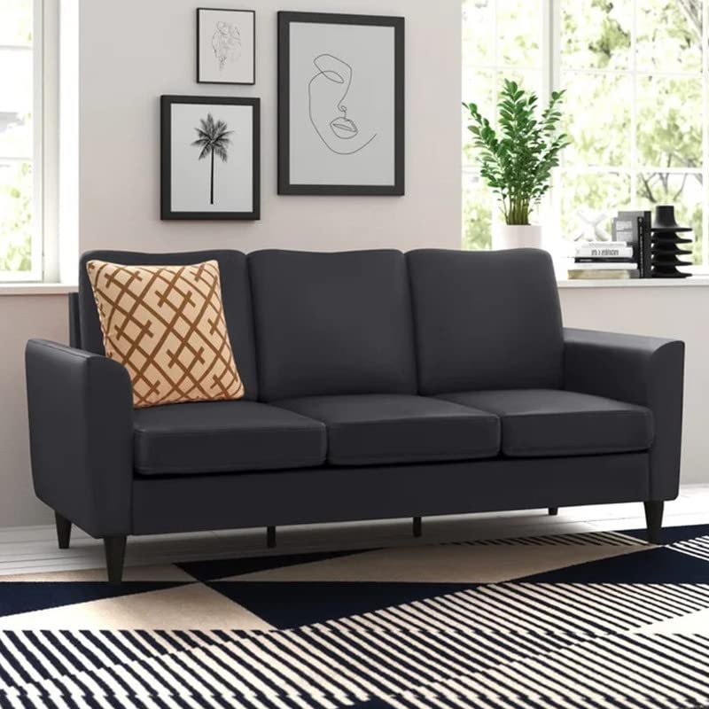 Image of Jerry 3 Seater Leatherette Sofa Set for Living Room Black |Leather Sofa 3 Seater | Three Person Sofas Couch for Office Festival Gift