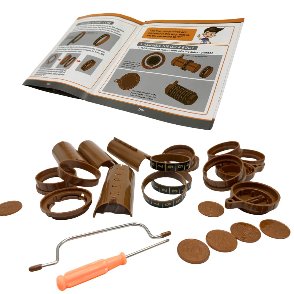 Cryptex Da Vinci Puzzle Box – Lucchetto a combinazione segreta, Puzzle Logica e Mistero, Puzzle Stem Educativo con Monete, Gioco di Ingegneria per Bambini e Adulti