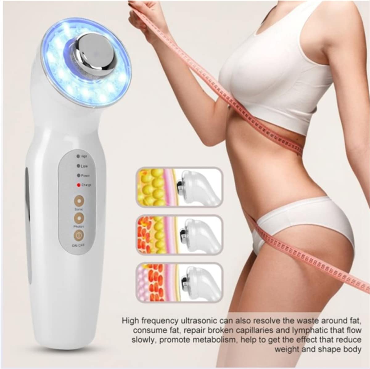Masajeador Adelgazante Corporal, Masajeador Facial Ultrasónico De 3 MHZ, Dispositivo De Estiramiento De La Piel Antienvejecimiento De Fotones Faciales Con Terapia De Luz LED