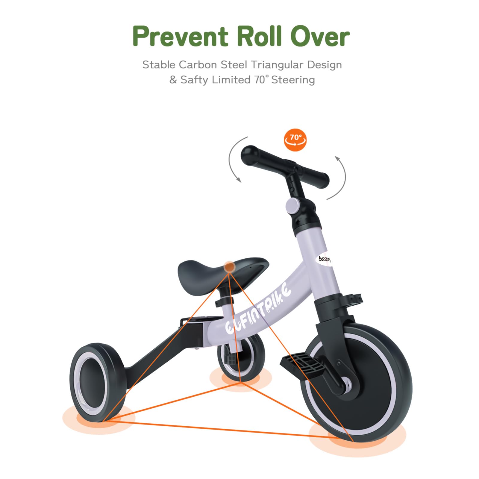 besrey Tricicli 5 in 1 Triciclo per Bambini da 1 a 5 Anni,Triciclo Senza Pedali,Bicicletta Senza Pedali, Viola Lavanda