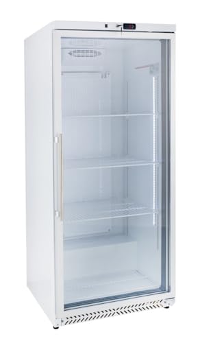 GastroHero Lagerkühlschrank Eco 590 mit Glastür für die Gastronomie, 4 verstellbare Einlegeböden, 590 Liter, Kühlschrank mit Glastür, Abschließbar, Innenbeleuchtung, Gastronomiebedarf, Weiß