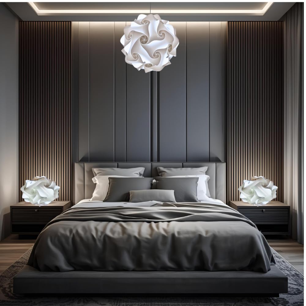 Lampadesign ® Set coordinato lampade camera da letto Lampadario Luminoso a sospensione moderno LED soffitto e coppia Lampade comodino tris luci Luce lettura rilassante soft cameretta lampadine E27