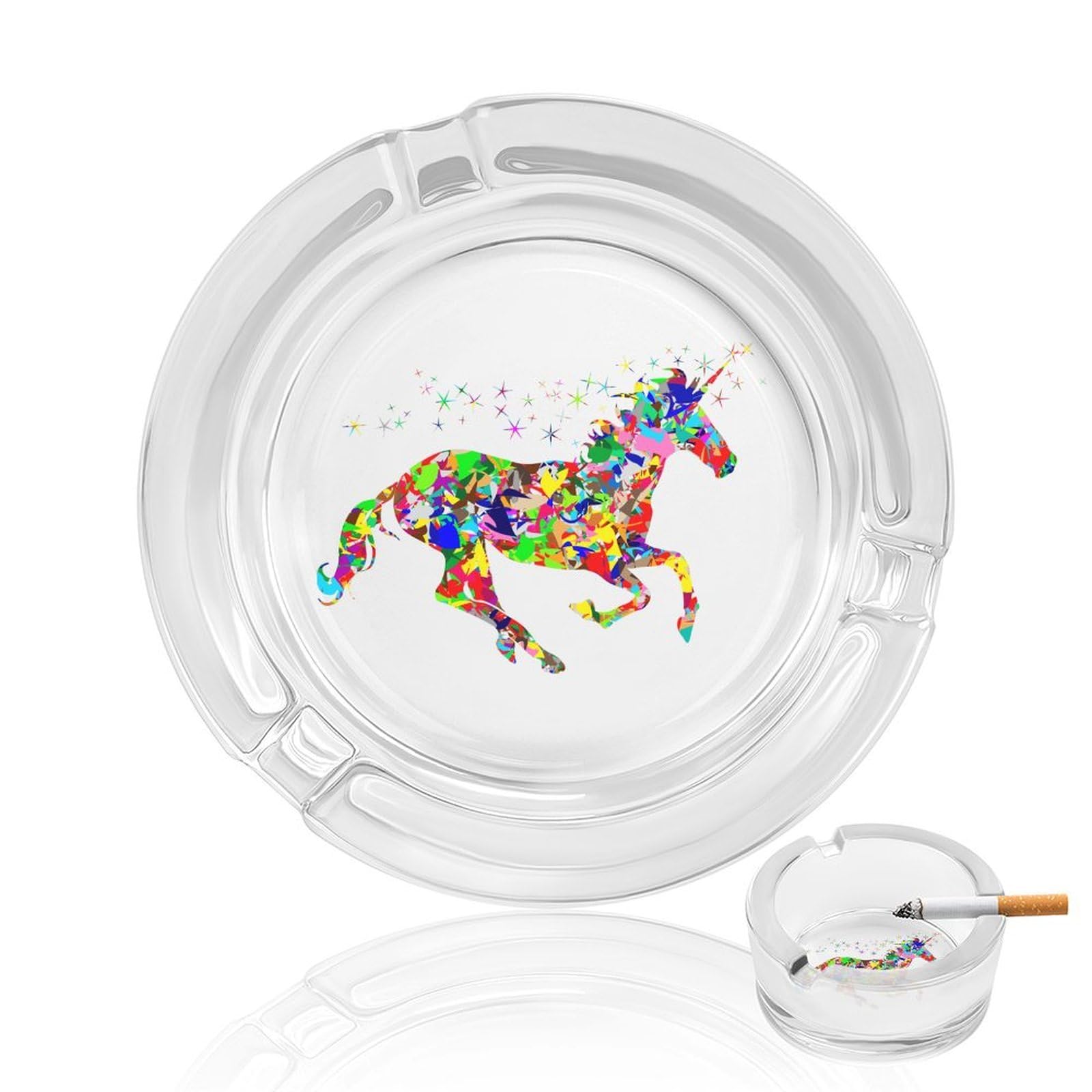 Colorful Un-icorns Rainbow Ashtray Portable Round Glass Outdoor Ash Tray for Home Office Garden Pub