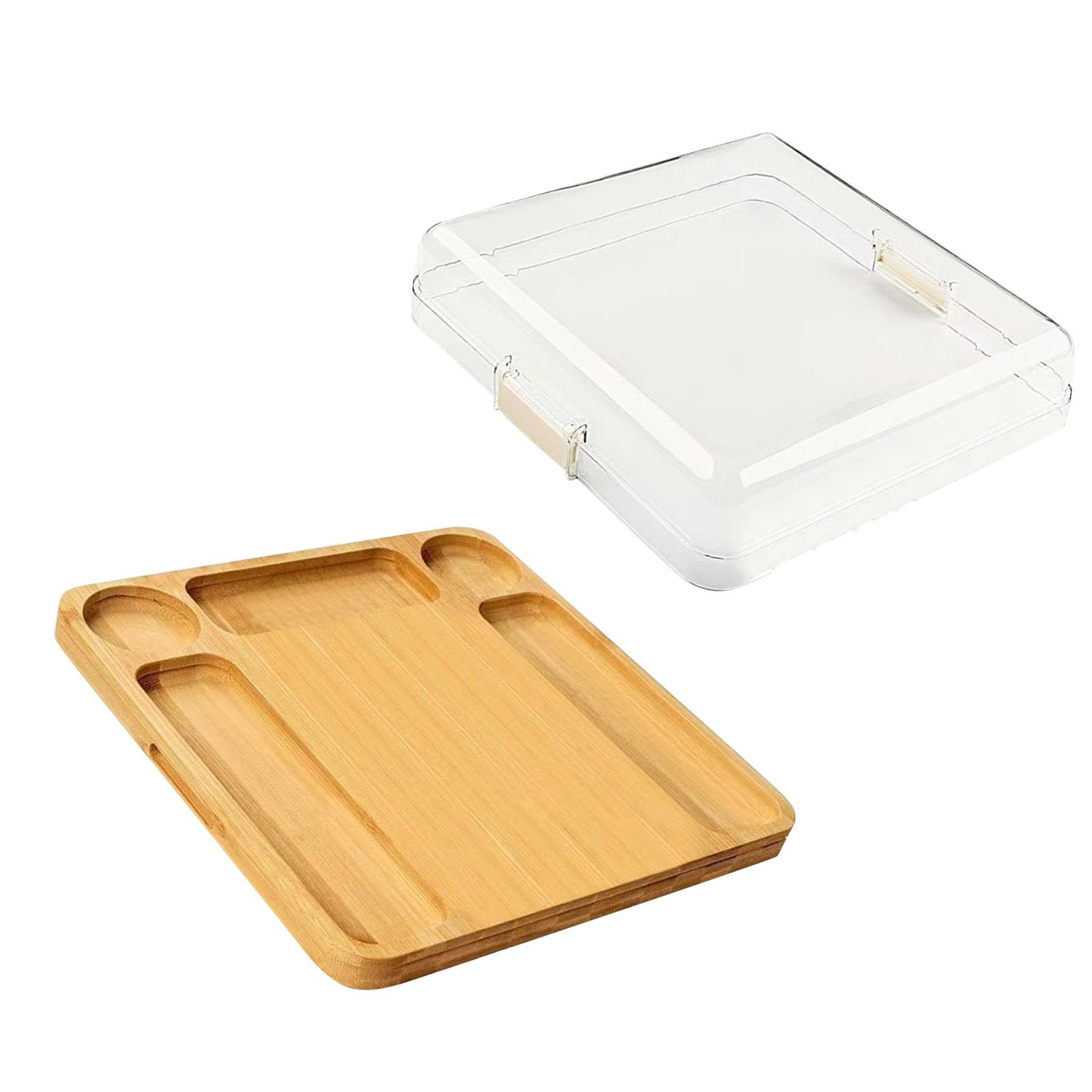 Revertible Stalk Serving Boards with Clear Polyacrylate Lid for Double Use As Appetizer Tray and Cutting Boards in Kitchen Polyacrylate Lid Recyclable Stalk Modifiable Tray Clear Protect Outdoor Meal