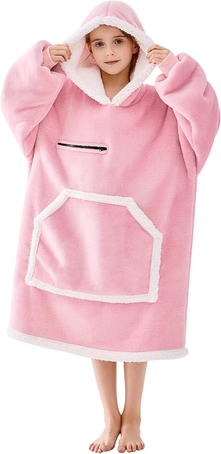 IFNOW Wearable Blanket Hoodie For Kids, Blanket Hoodie For Kids With Hood And Pockets, Girls Oversized Hoodie Blanket
