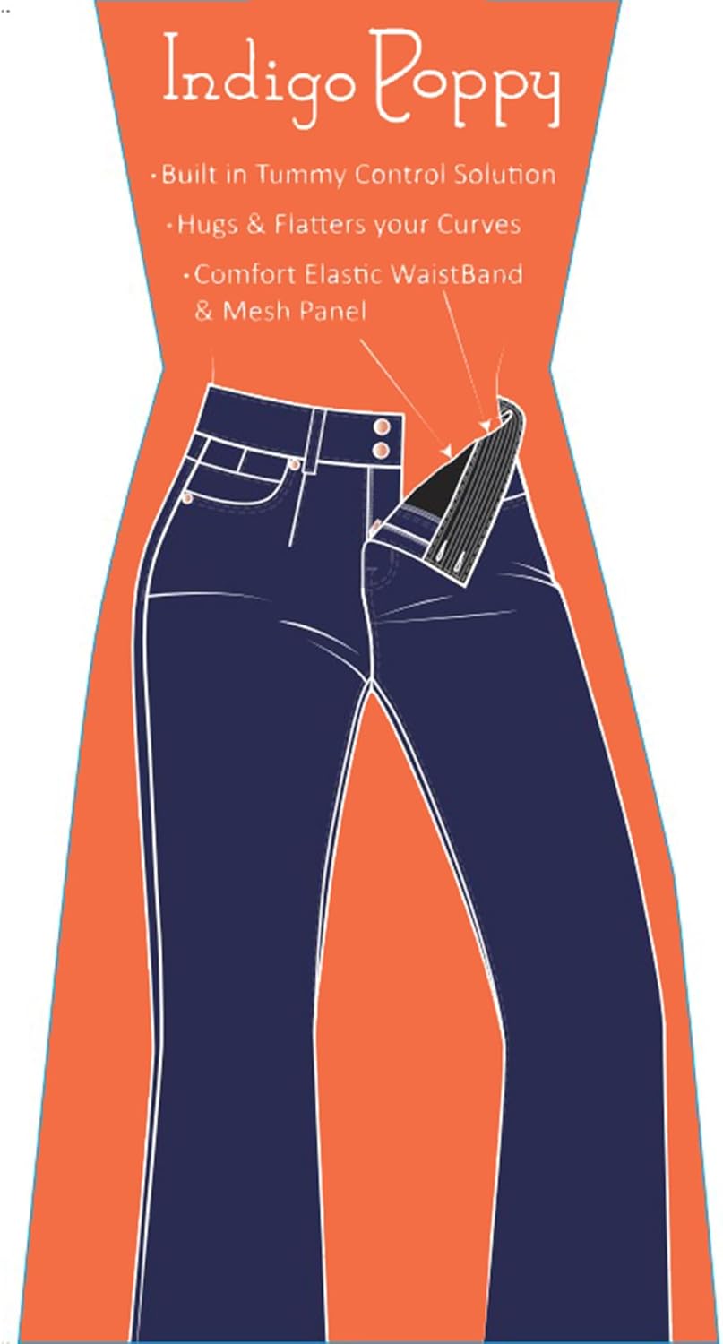 Indigo Poppy Dark Wash Tummy Control Bootcut with Front Pocket Seam Detail