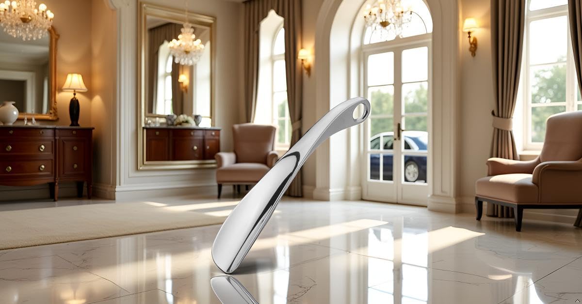 Premium Schuhlöffel versilbert (19x5 cm) – Edler Schuhanzieher Silber-Plated, exzellentes Design, inkl. Geschenkbox
